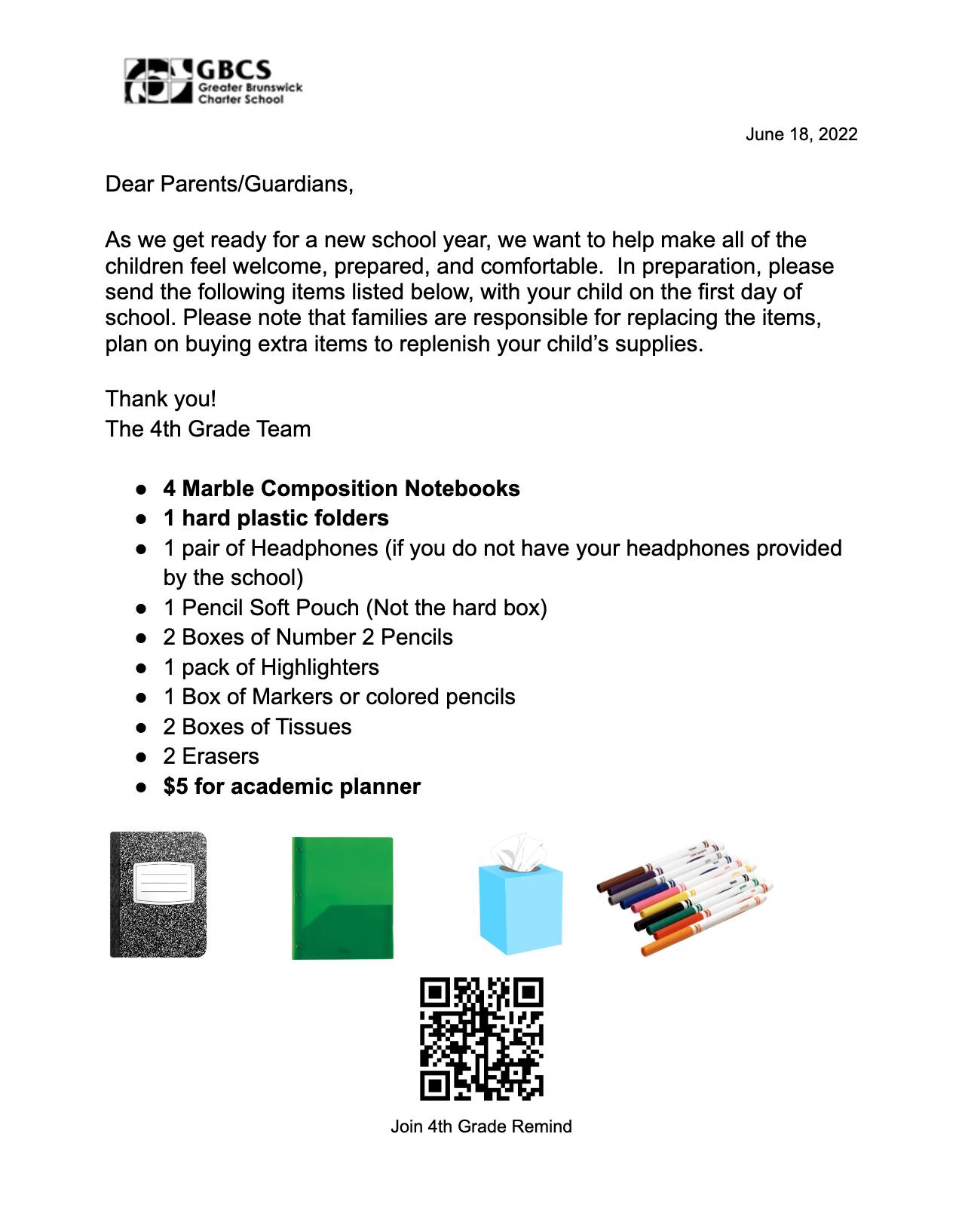 4th supply list